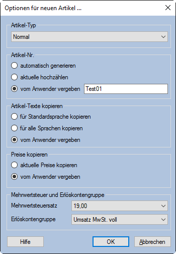 Artikel hinzufügen Formular