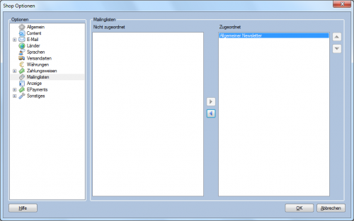 Mailinglisten einem Shop zuordnen